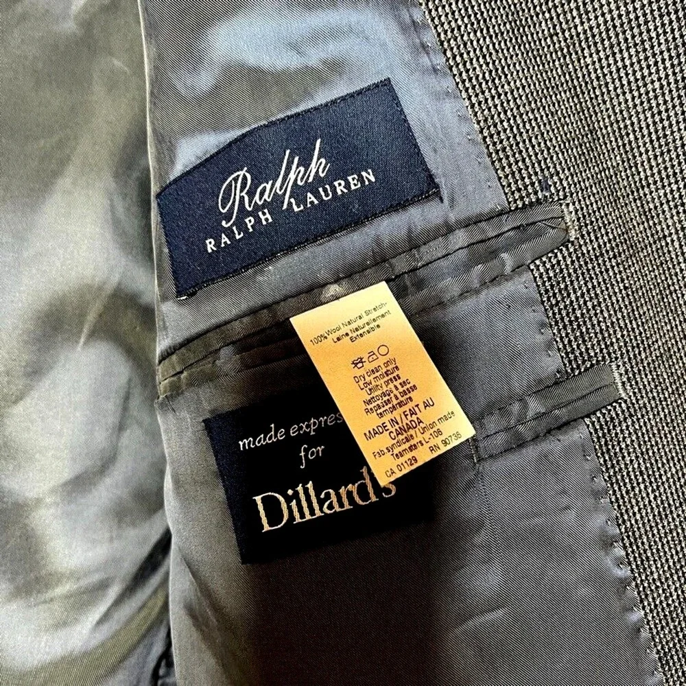 Ralph Lauren Mens Wool Tweed Blazer 46 Gray‎ 2 Button Sport Coat Jacket Career
